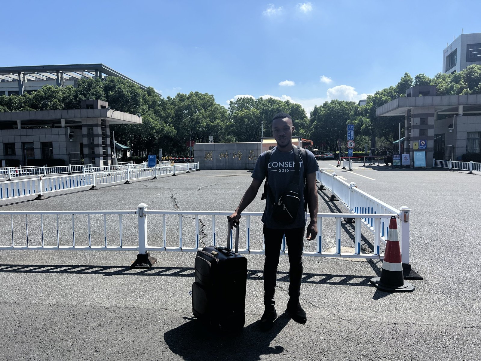 International student arriving at a university in China
